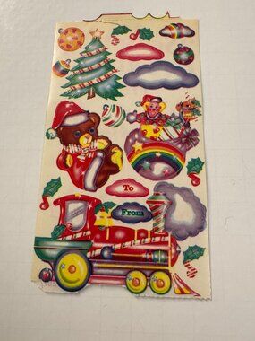 One Lisa Frank Sticker Sheet Christmas Train Bear Rainbow H12